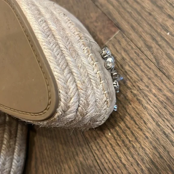 Miu Miu Beige Nubuck Embellished Platform Espadrilles Flats - Picture 10 of 11